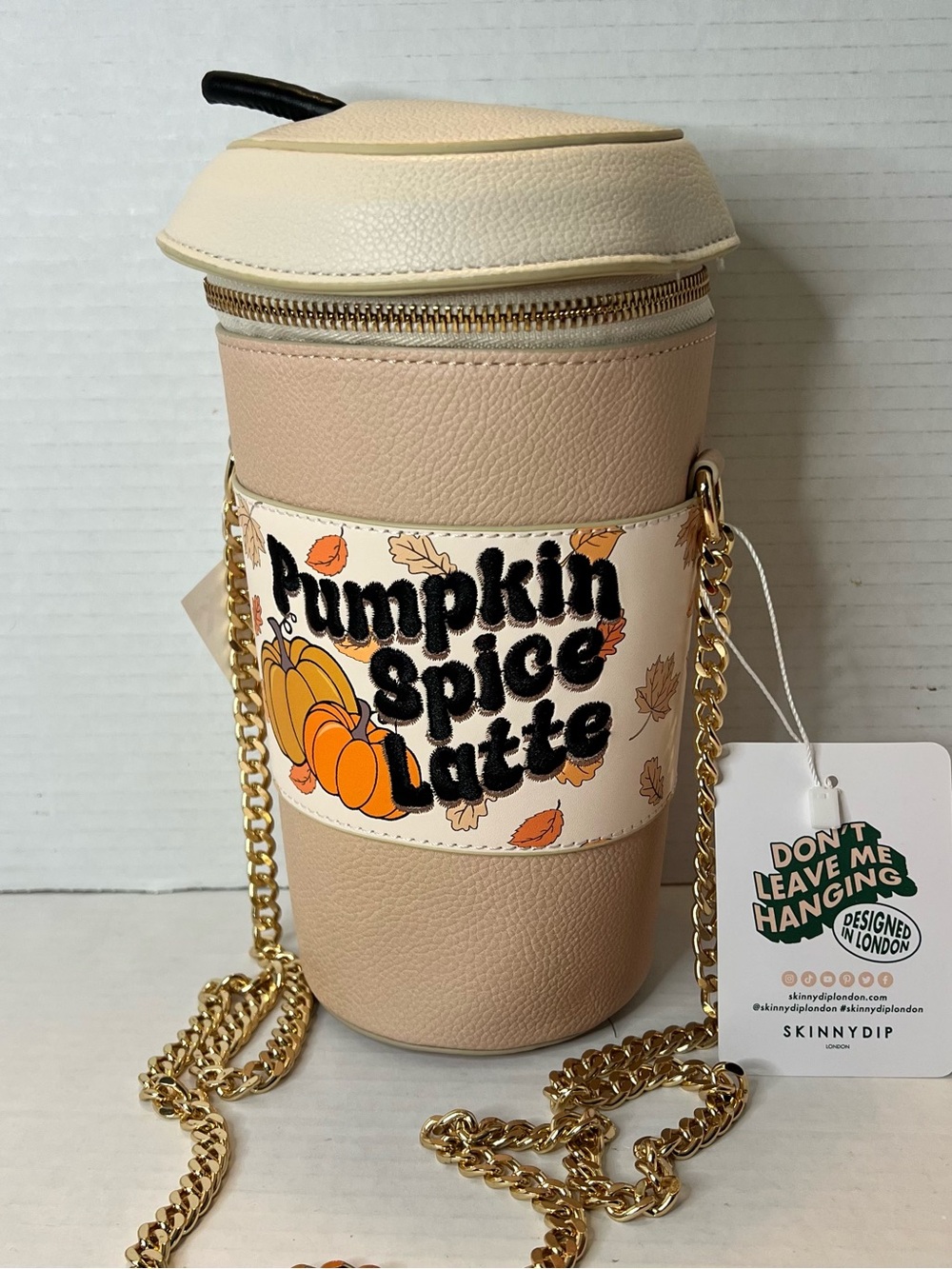 Skinnydip London Fall Pumpkin Spice Latte Beige Cream Gold Crossbody Bag New